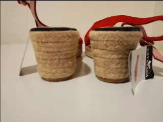 Sandalias Cayetana Cuña Alpargata Piel Roja