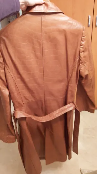 ABRIGO Gabardina de Piel Auténtica Marrón