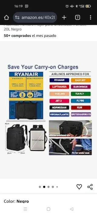 Mochila de viaje 20L Negro