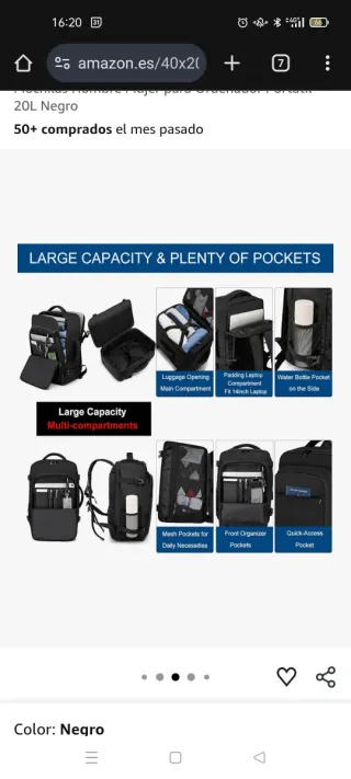 Mochila de viaje 20L Negro