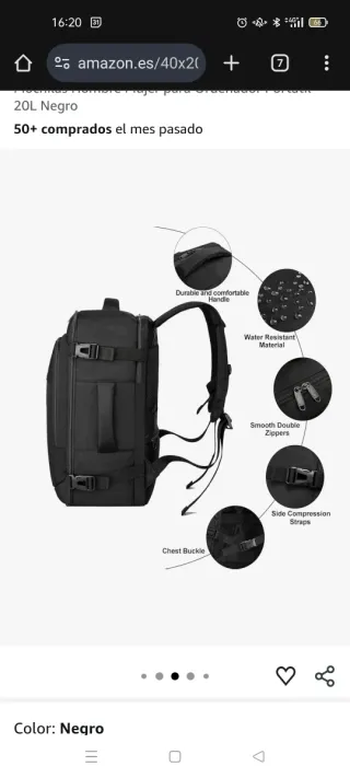 Mochila de viaje 20L Negro