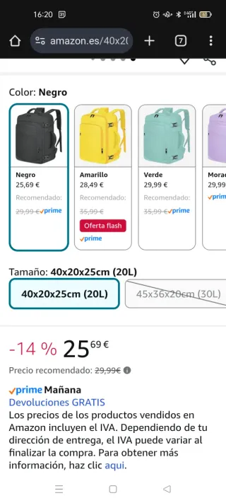 Mochila de viaje 20L Negro