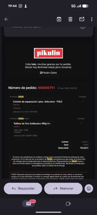 Colchón Pikolin Látex Matrimonio