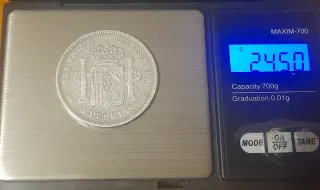 Escasa Moneda 5 pesetas Plata 1893 PG V