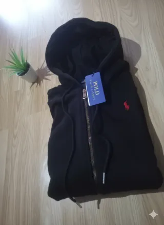 Sudadera Ralph Lauren Negra Cremallera Capucha Tal