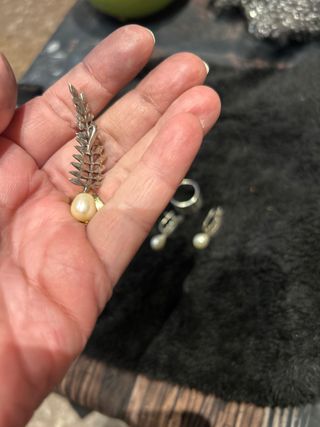 Conjunto Plata Anillo y Pendientes Perla