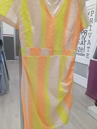 Vestido mini rayas naranja y amarillo y blanco