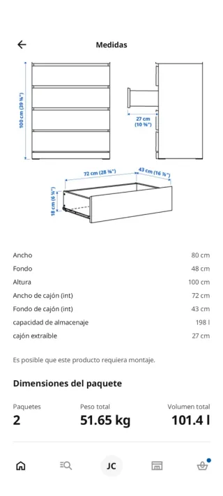 Cómoda Malm Ikea 4 cajones