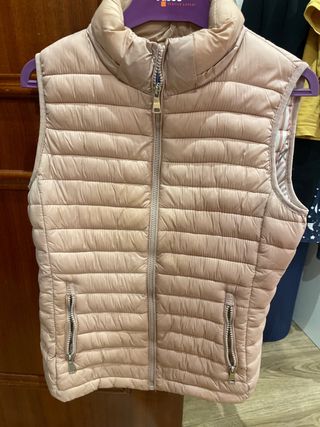 Chaleco acolchado mujer beige/rosa