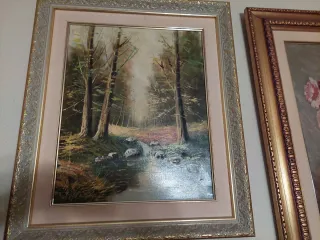 Cuadro paisaje bosque y río