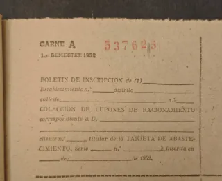Cartilla Racionamiento 1952 3ª Cat.