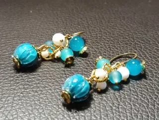 Orecchini Murano Giada Acciaio Oro