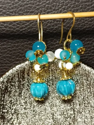 Orecchini Murano Giada Acciaio Oro