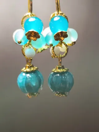 Orecchini Murano Giada Acciaio Oro