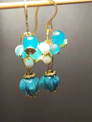 Orecchini Murano Giada Acciaio Oro