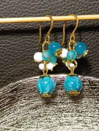 Orecchini Murano Giada Acciaio Oro