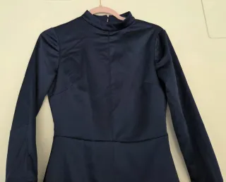 Vestido Zara Marino Satén Manga Campana Talla XS