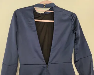 Vestido Zara Marino Satén Manga Campana Talla XS