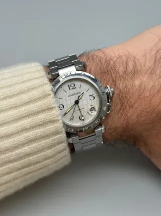 Cartier Pasha GMT Data Argento Bianco