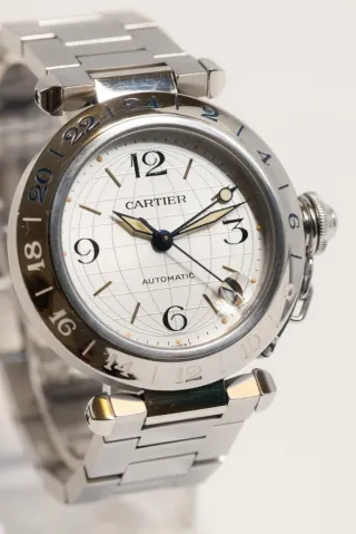 Cartier Pasha GMT Data Argento Bianco