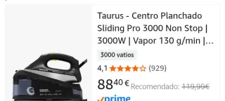 Plancha Taurus Sliding Pro 3000W Negra