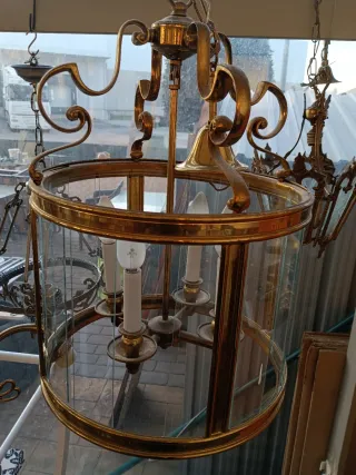 Lámpara colgante vintage dorada y cristal