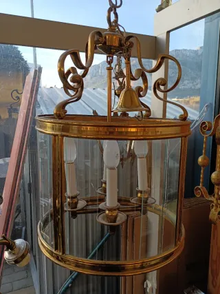 Lámpara colgante vintage dorada y cristal