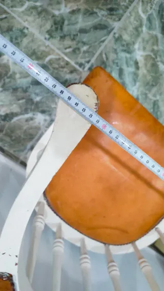 Silla Antigua Escritorio Piel Latón Madera Vintage