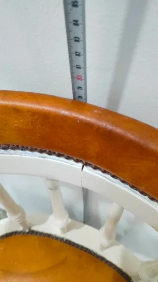 Silla Antigua Escritorio Piel Latón Madera Vintage