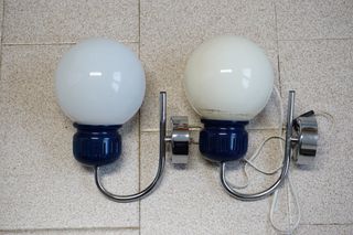 2 Apliques Pared Antiguos 70s Vidrio Metal