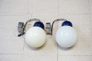 2 Apliques Pared Antiguos 70s Vidrio Metal