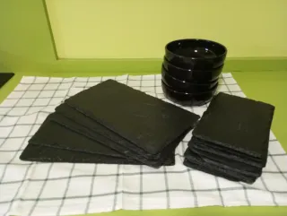 Juego Platos Pizarra y Cuencos Negros