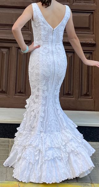 Traje de Flamenca elástico encaje Blanco T3436