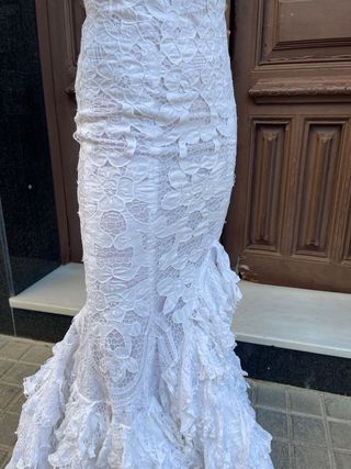 Traje de Flamenca elástico encaje Blanco T3436