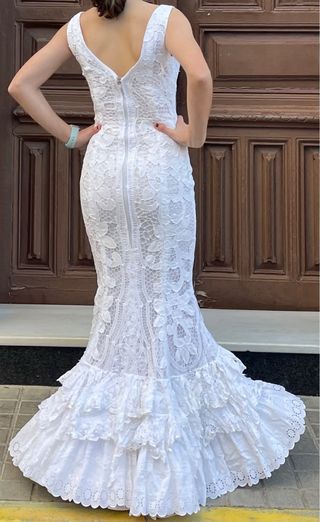 Traje de Flamenca elástico encaje Blanco T3436