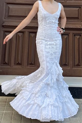 Traje de Flamenca elástico encaje Blanco T3436