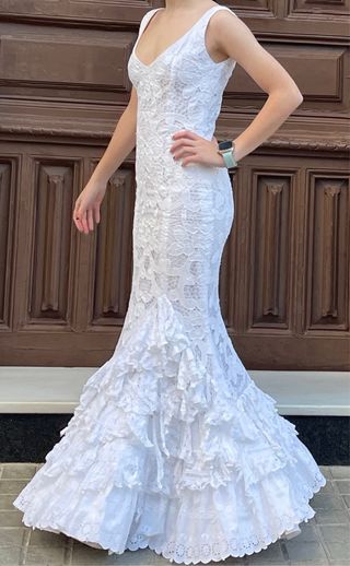 Traje de Flamenca elástico encaje Blanco T3436