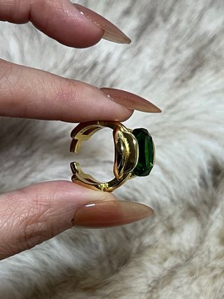 Anillo Vintage Plata 925 baño oro Diamante Verde