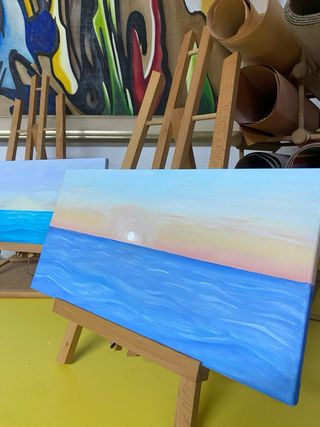 Cuadro Mar Atardecer Óleo 20x40