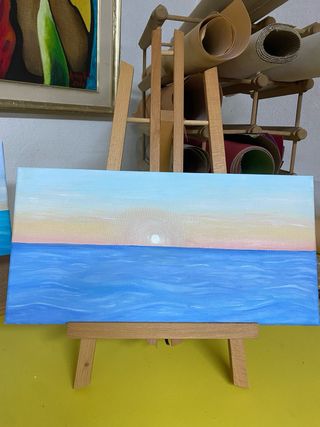 Cuadro Mar Atardecer Óleo 20x40