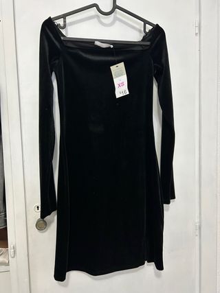 Vestido Terciopelo Negro Primark Talla XS