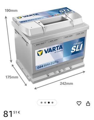 Batería Varta D24 60Ah SLI
