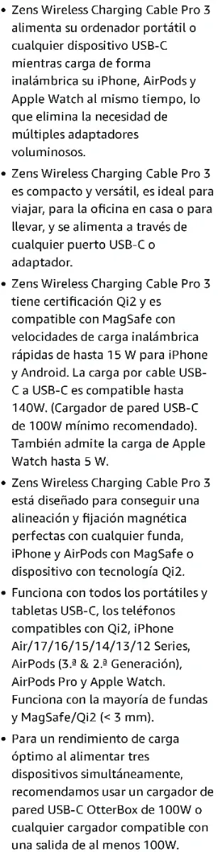 Zens Wireless Charging Cable Pro 3