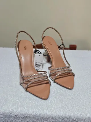 Sandalias Zara Tacón Transparente Brillantes