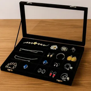 Expositor Joyas 24 Compartimentos Tapa Cristal