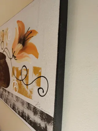 Cuadro pintado a mano flores y jarrón