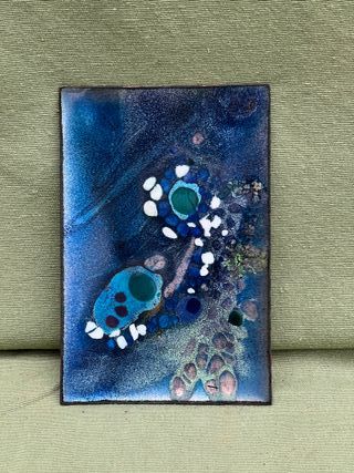 Placa-Arte Esmalte Cobre MCM Abstracto Azul Verde