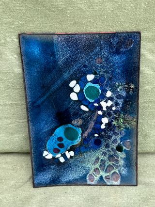 Placa-Arte Esmalte Cobre MCM Abstracto Azul Verde