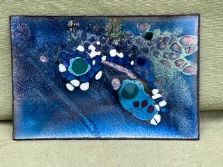 Placa-Arte Esmalte Cobre MCM Abstracto Azul Verde