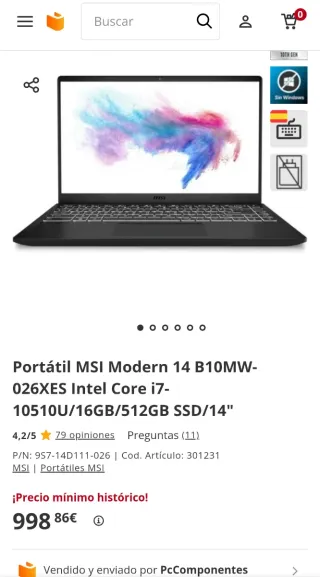 PORTATIL MSI i7 16GB RAM